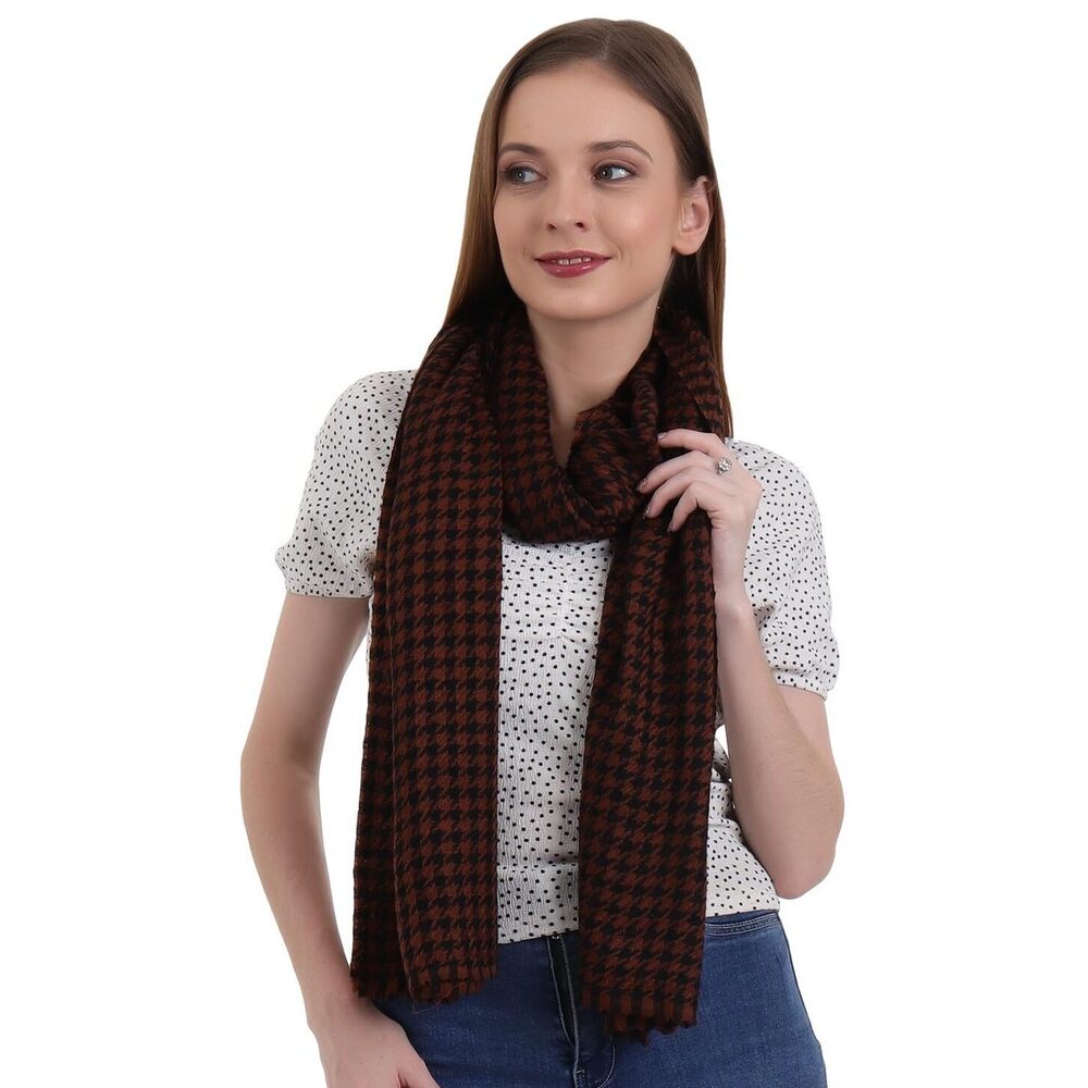 7917 100% Pure Cashmere Scarf, Stole Houndstooth, Warm Large Buttery Soft
